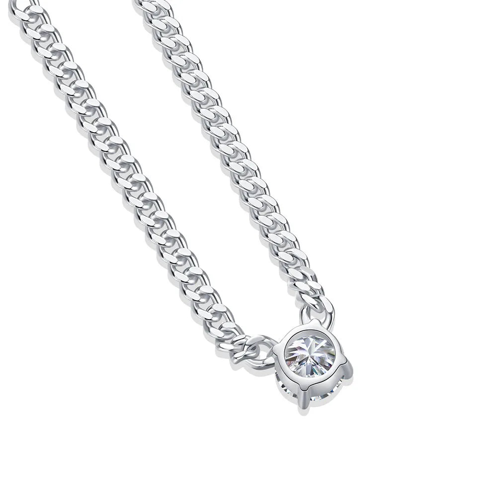 Serenity Day 49cm Cuban Chain D Color 1 Carat Moissanite Necklace S925 Sterling Silver Plated 18k White Gold Jewelry Wholesale