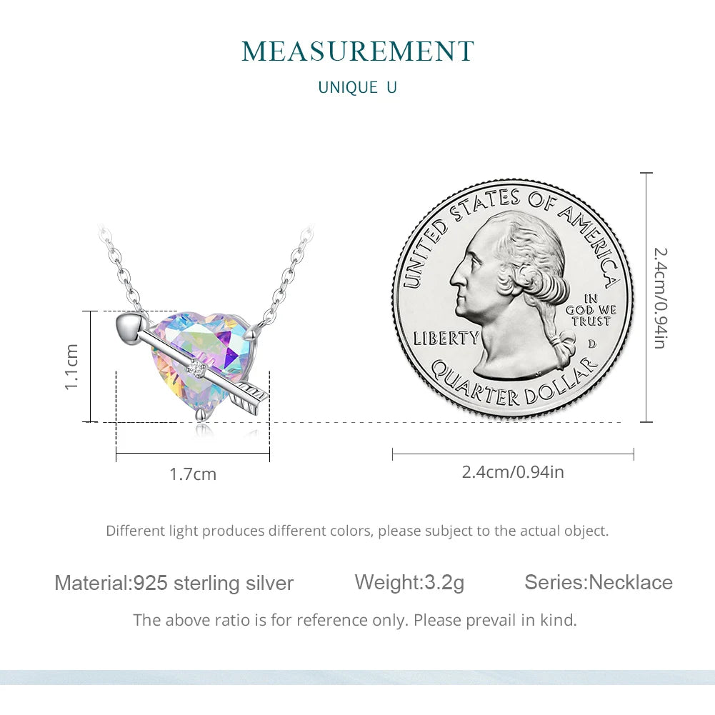 WOSTU 925 Sterling Silver Original Zircon Love Necklace Adjustable Neck Chain Cupid Arrow Heart Pendant For Women Jewelry Gift - Uknowucme