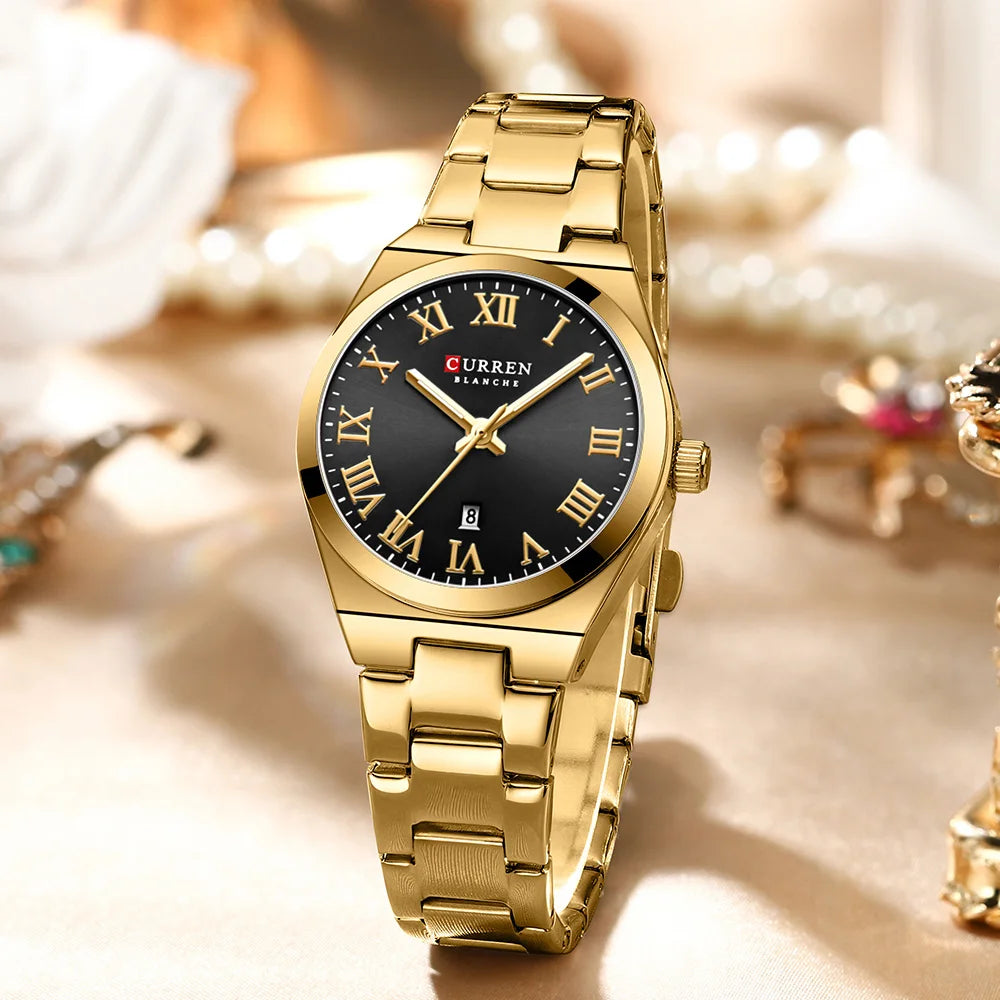 CURREN Women Watches Fashion Gold Stainless Stain Steel Ladies Watch Waterproof Quarzt Wristwatch Romatic Girlfriend Gift - Uknowucme