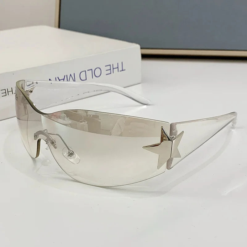 New Fashion Rimless Y2K Sunglasses For Women Men Trendy 2000'S Sun Glasses Punk One Piece Goggles UV400 Oculos De Sol - Uknowucme