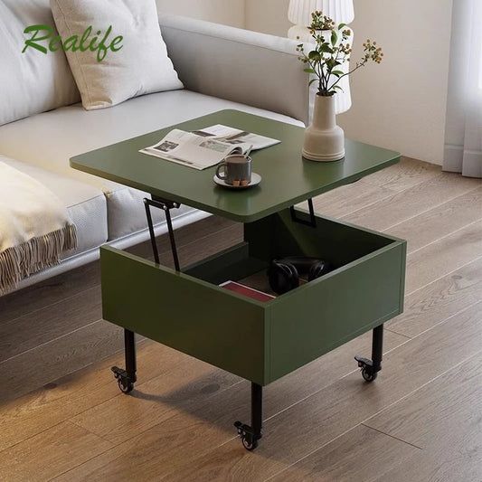 Realife Tea Table Simple And Adjustable Solid Wood Rock Board Small Table Japanese Cream Style Movable Living Room Side Table - Uknowucme