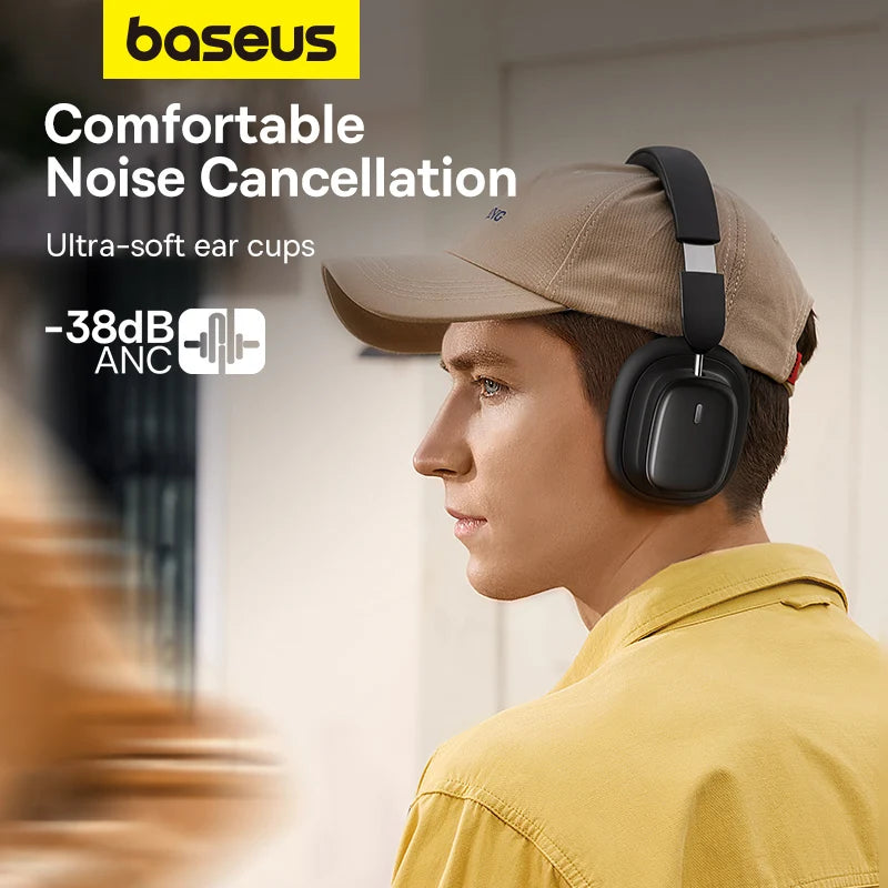 Baseus Bowie Wireless Headphone Bluetooth 5.3 38db ANC Noise Cancellation Hi-Res 3D Spatial Audio Over the Ear Headsets 100H - Uknowucme