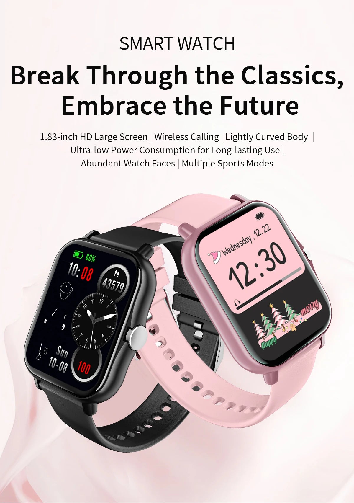 New Smartwatch 1.83'' HD Screen BT Call Health&Sleep Monitoring Kids Smart Watch Waterproof Fashoin Sport Bracelet For Women Men