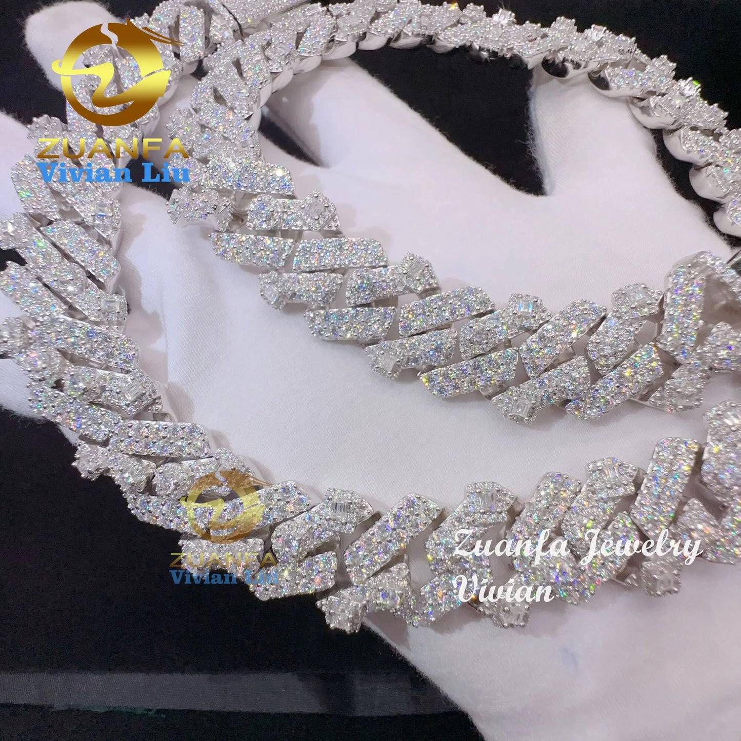 Luxury Hip Hop Jewelry Iced Out Vvs Moissanite 925 Sterling Silver Diamond Cuban Link Chain