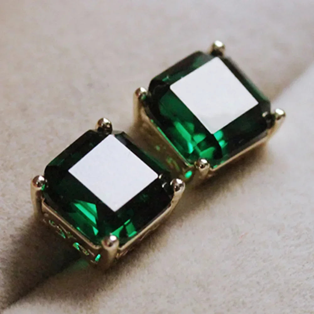 2025 Geometric Green CZ Sparkling Cubic Zirconia Earrings, Suitable for Women's Wedding Parties, Elegant  Jewelry - Uknowucme