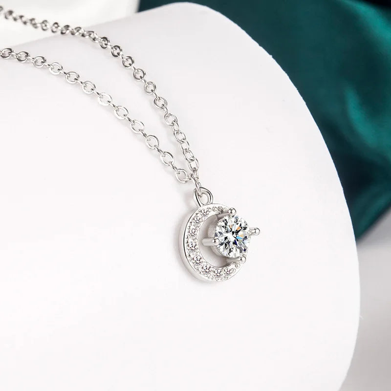 925 Sterling Silver Necklace Pendant 100% Real Moissanite For Women Fashion Clavicle Chain Necklaces Wedding Party Jewelry Gift - Uknowucme