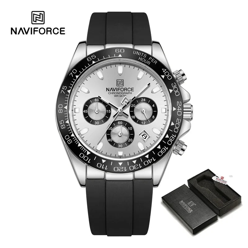 NAVIFORCE NF8054 Original Watches For Men Silicone Band Casual Sport Chronograph Luminous Wristwatch Relogio Masculino Male Gift - Uknowucme