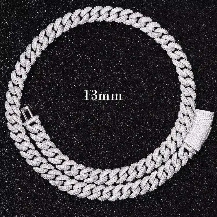 Full Ice Out Mossanite Cuban Chain 6mm 9mm 13mm 2rows 925 Sterling Silver Chain Hip Hop Necklace VVS Moissanite Cuban Link Chain - Uknowucme