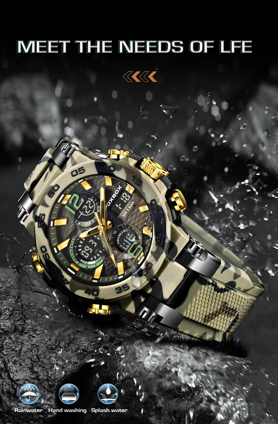 FOXBOX Military Digital Watch for Men Camouflage Waterproof Wristwatch Mens Shockproof Sport Quartz Tactical Clock Montre Homme - Uknowucme