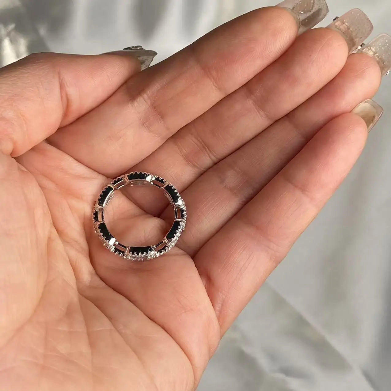 925 Sterling Silver Full Diamond Moissanite TrendyFine Jewelry Accessories Simulated Diamond Stacking Chain Rings For Women Gift - Uknowucme