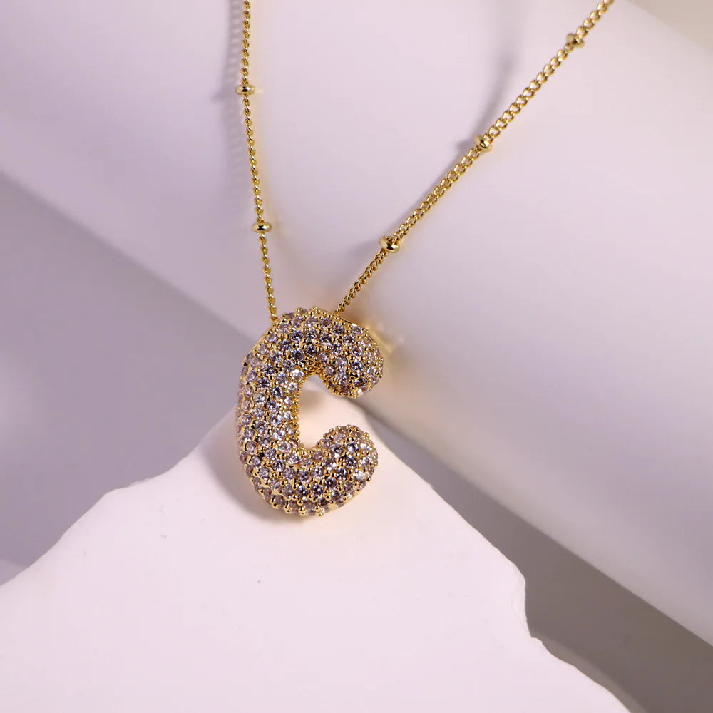 Zirconia 26 Letter Necklace for Women Light luxury A-Z Alphabet Cubic Zircon Necklace Hip Hop Classic Copper Charm Jewelry - Uknowucme