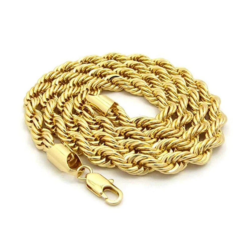 Heavy Hip Hop 24" Unisex Rapper's 7mm Solid Rope Chain Necklace Real 18k Gold Color Collar Clavicle Men Jewelry Gift - Uknowucme