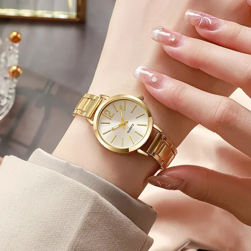 Luxury Watch for Women Simple Round Dial Stainless Fashion Gold Bracelet Quartz Wristwatch Students Ladies Watches Reloj Mujer - Uknowucme