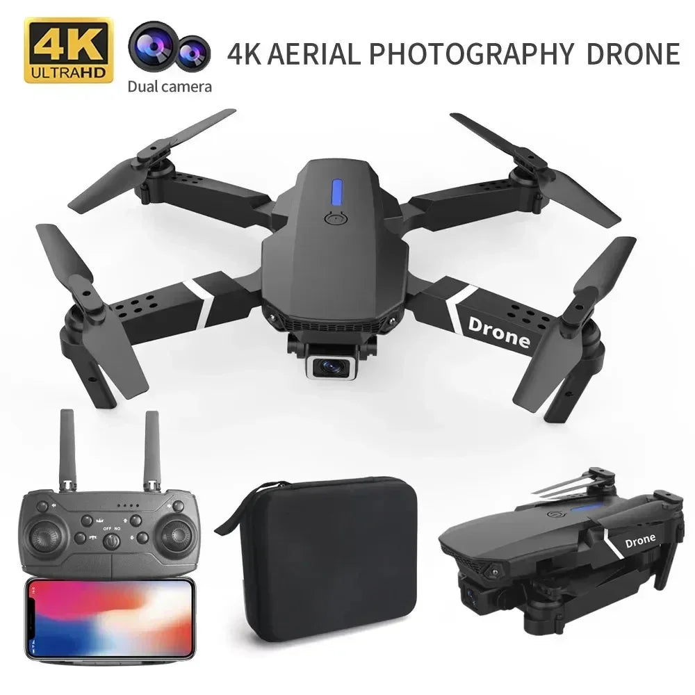 Drone Professionnel Grand Angle 4K E88 Avec Caméra HD WiFi FPV Maintien En Hauteur Pliable RC Quadrotor Pour Jouets D'enfants - Uknowucme