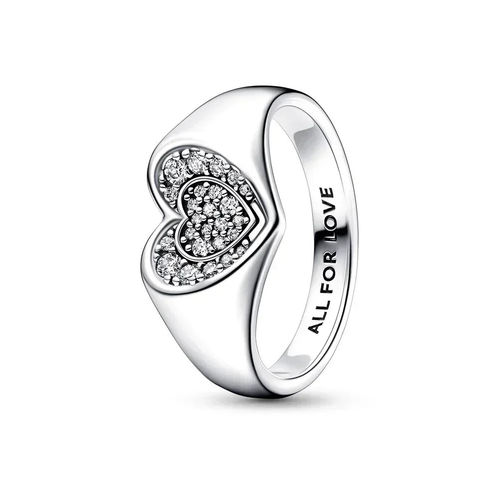 New High Quality 925 Sterling Silver pretty Radiant Heart Pavé Signet Ring Sparkling Wave ME Pavé & Red Dual Ring DIY Gift - Uknowucme