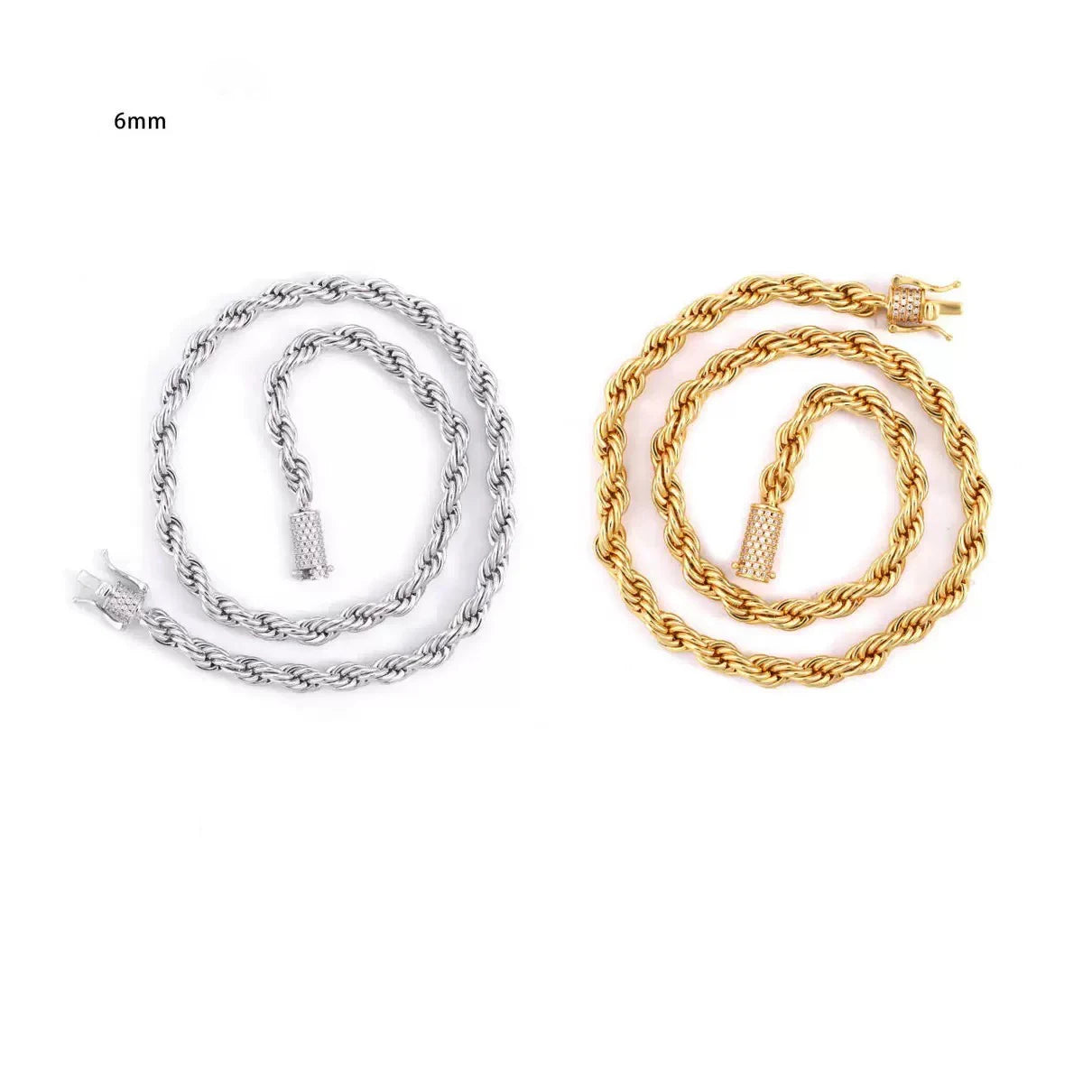 6mm Iced Moissanite Rope Chain Necklace Stainless Steel Hiphop Rapper Plated 18k Gold Bling Diamond Link Bracelet Necklaces Men - Uknowucme
