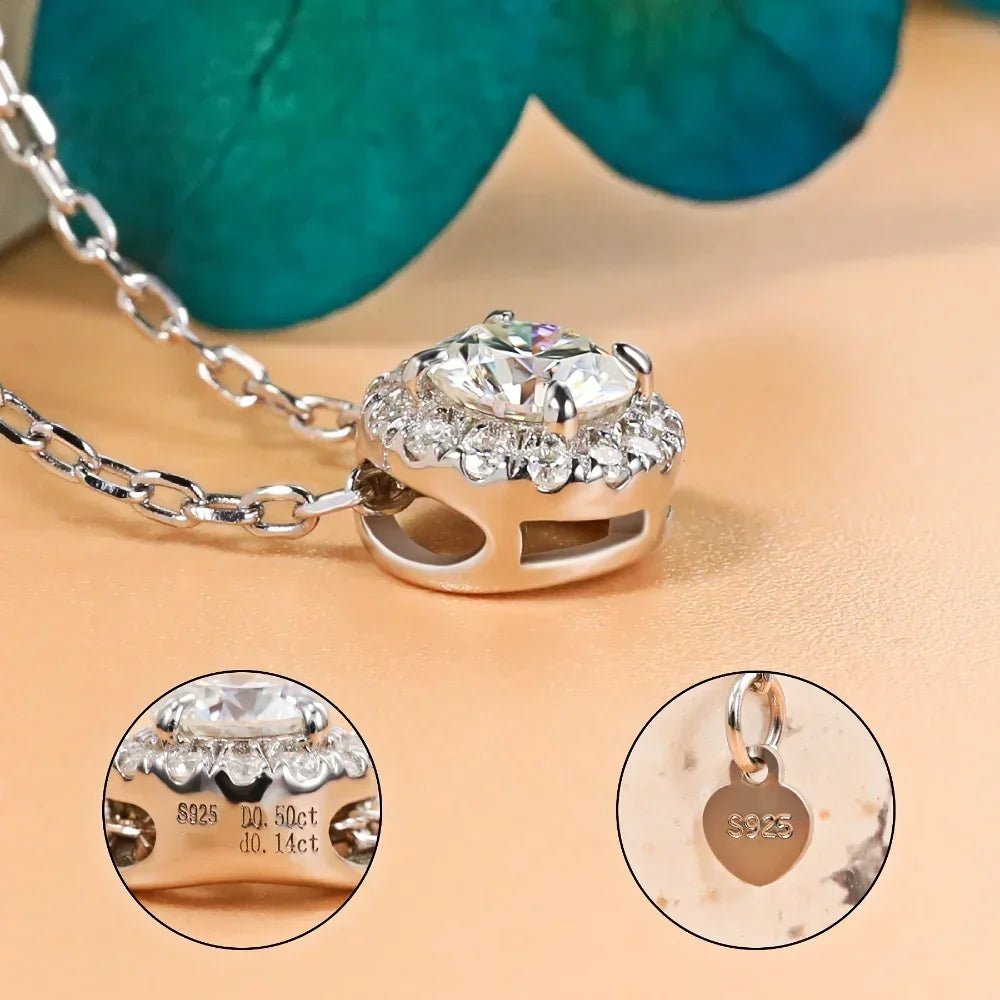 M-JAJA Moissanite Necklace 0.5ct/1ct D Color Round Cut Pendant 18K White Gold Plated Adjustable 925 Sterling Silver Fine Jewelry - Uknowucme