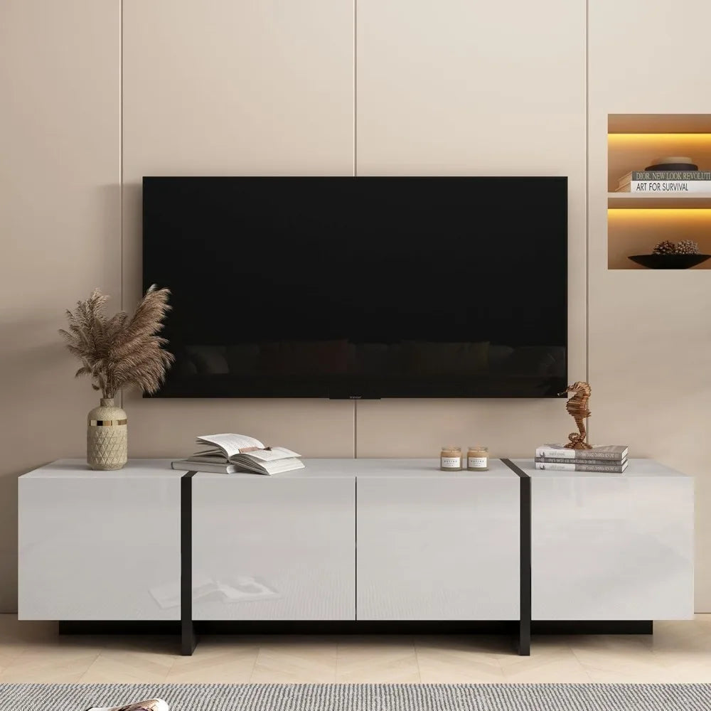 Modern TV Stand, 65 70 75 Inch White TV Stands for Living Room, Entertainment Center with Storage, TV Console Table with Adjusta