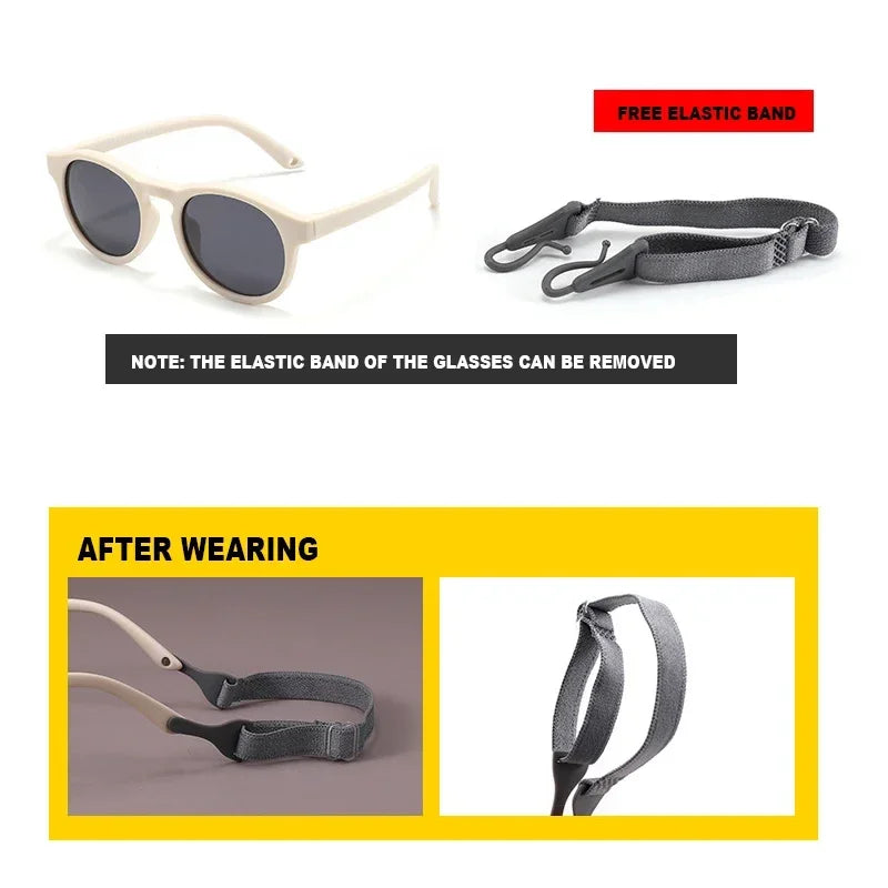 Fashion Baby's First Sunglasses with Strap Round Flexible UV400 Polarized Infant Sunglasses for Ages 0-3 Years - Uknowucme