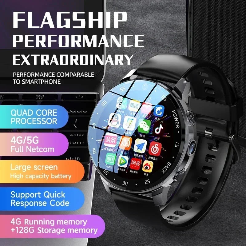 4G NET NEW H18 Global Android Smartwatch Men Dual HD Camera Full Touch Screen HeartRate IP67 Waterproof Smart Watch 64G SIM call