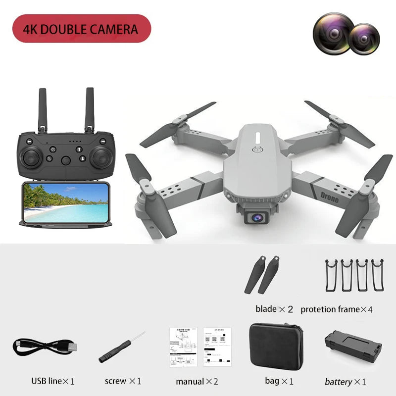 E88 Drone Toy, Dual Camera, One Key Takeoff Remote Control Men'S Gift Indoor and Outdoor, Halloween/Christmas/New Year Gift - Uknowucme