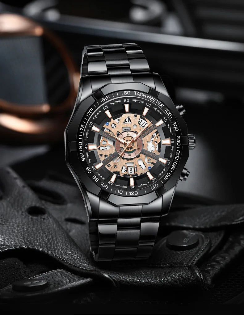 2025 Mens Quartz Watches Top Brand Luxury Stainless Steel Waterproof Hollow Out Blue Big Male Wristwatches Relogio Masculino - Uknowucme