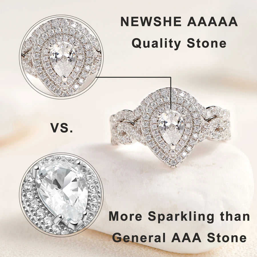 Newshe Infinity Engagement Ring Wedding Band for Women 925 Sterling Silver Bridal Rings Set Halo Pear Cut AAAAA Cubic Zircon - Uknowucme