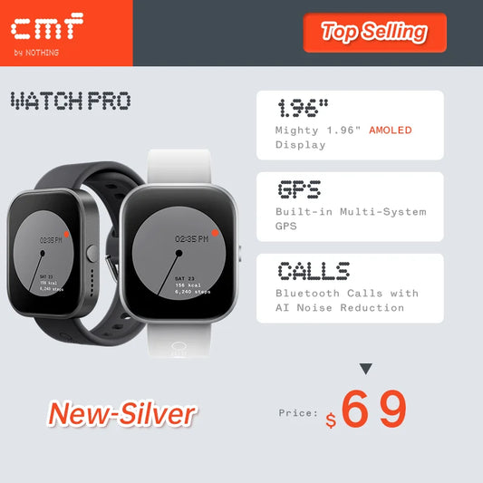 Global Version CMF by Nothing Watch Pro 1.96" AMOLED Bluetooth 5.3 BT Calls with AI Noise Reduction GPS Smartwatch CMF watch Pro - Uknowucme