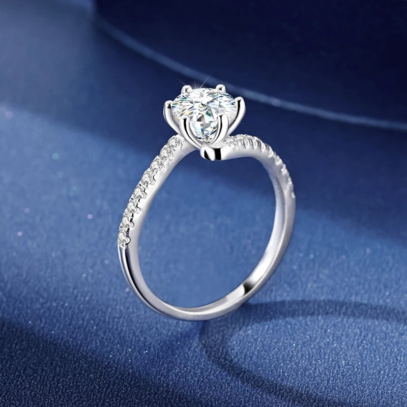 Moissanite Ring Real 925 Sterling Silver Simple Sparkling Shiny Oval Stone Ring For Women Engagement Wedding Luxury Fine Jewelry - Uknowucme