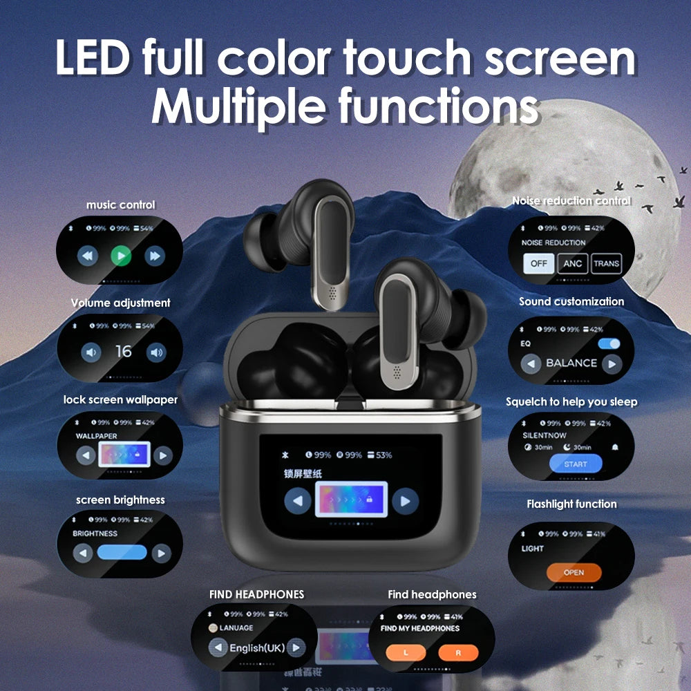 V8 LED Full-color Touchscreen Bluetooth5.4 Earphones Noise Reduction True Wireless Control In Ear Sports Headphone Headset