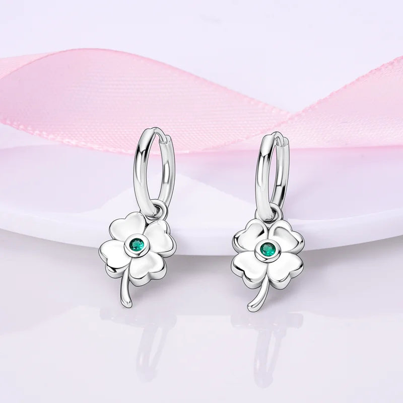 Original Clover 925 Sterling Green Zircon Silver Four Leaf Clover Earring Delicate Jewelry Women Earring Luxury Anniversary Gift - Uknowucme
