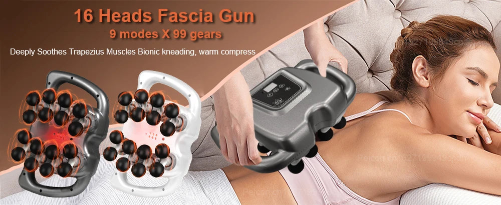 Fascia Gun Muscle Massager Gun High Frequency  Body Massage Machine Sixteen-head Waist Shoulder Professional Fascia Massage Gun