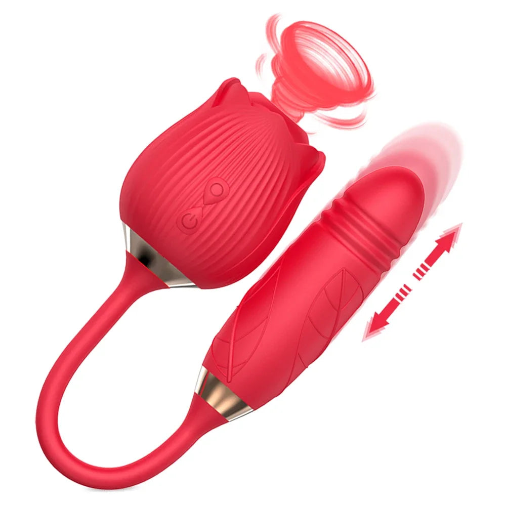 Rose Sucking Vibrator Women Masturbator Nipple Penetration Vagina Vibrator Sucker Dildo Masturbators 2 in 1 Sexy Shop Products