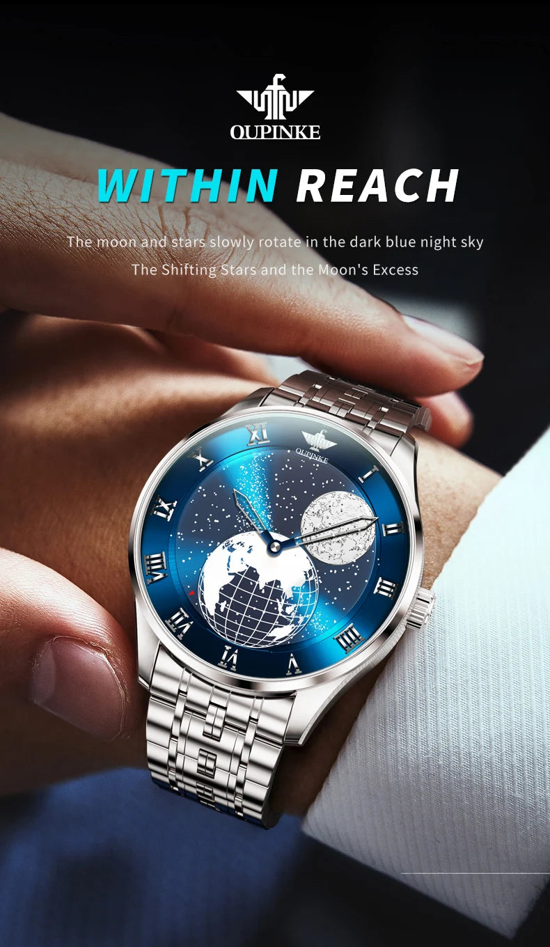 OUPINKE 3230 Men's Watches Flywheel Automatic Mechanical Original Wristwatch for Man Waterproof Luminous Perpetual Moon Phase - Uknowucme