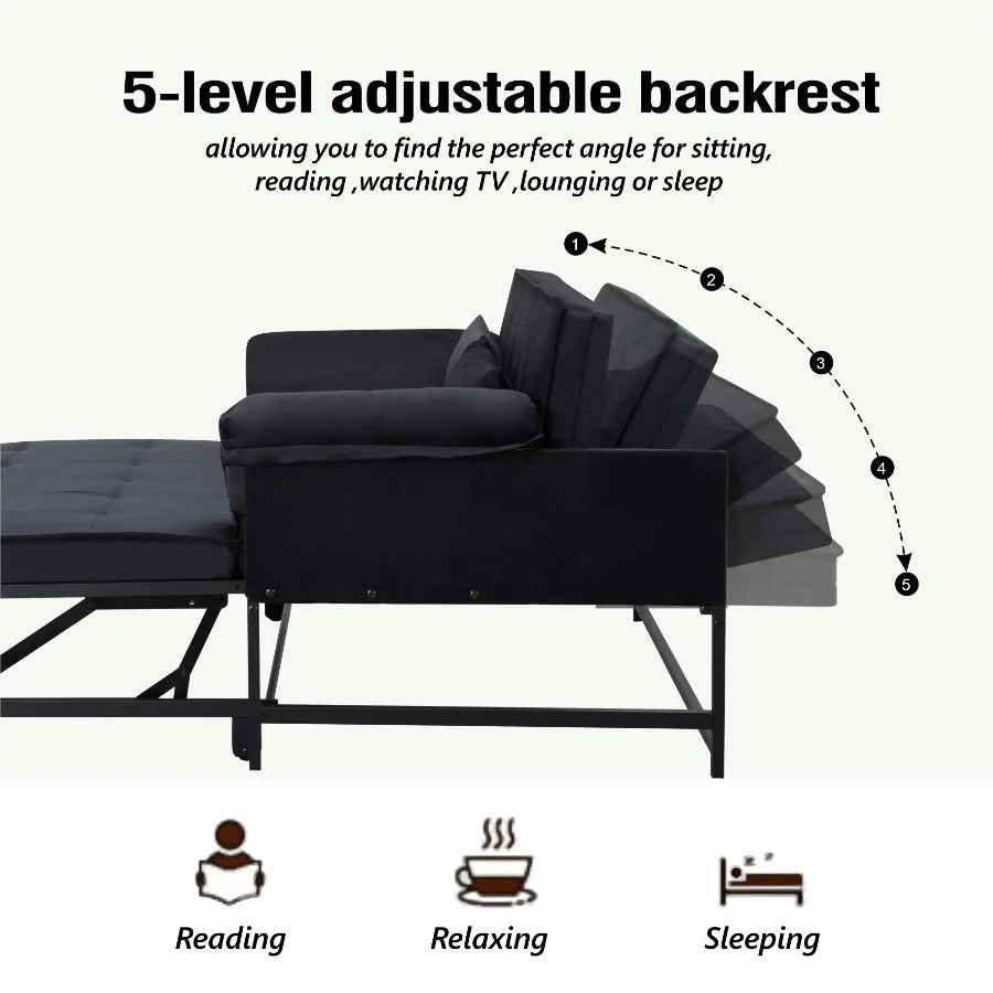 BSHTI Fold out Sleeper Sofa Bed,Durable Metal Frame,Velvet Upholstery,Conversion Sofa With 5 Adjustable Reclining Positions