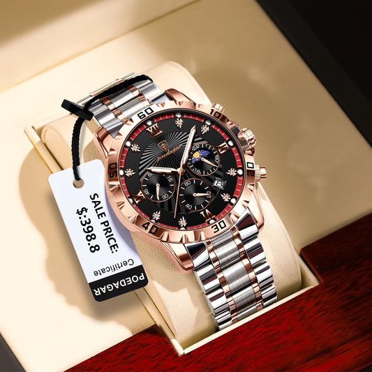 POEDAGAR Top Fashion Watches For Men Chronograph Date Stainless Steel Man Watch Waterproof Luminous Luxury Quartz Men Wristwatch - Uknowucme