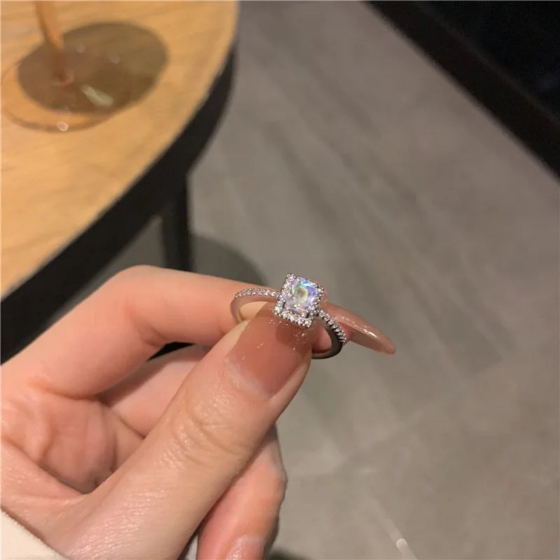 Luxury Classic Moissanite Wedding Engagement Rings for Women Square Lucky Ring Personality Stainless Steel Rings Charm Jewelry - Uknowucme