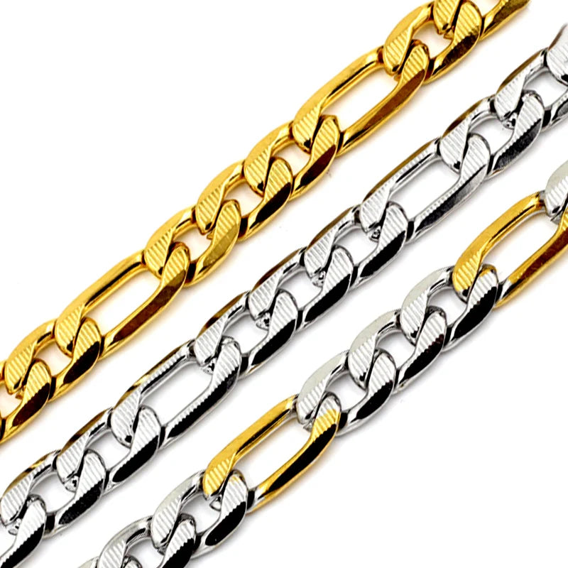 LUXUSTEEL 6/8/10MM Men's Figaro NK Chain Necklace Stainless Steel Gold Color Mixed Silver Color Curb Link For Women Jewelry Gift - Uknowucme