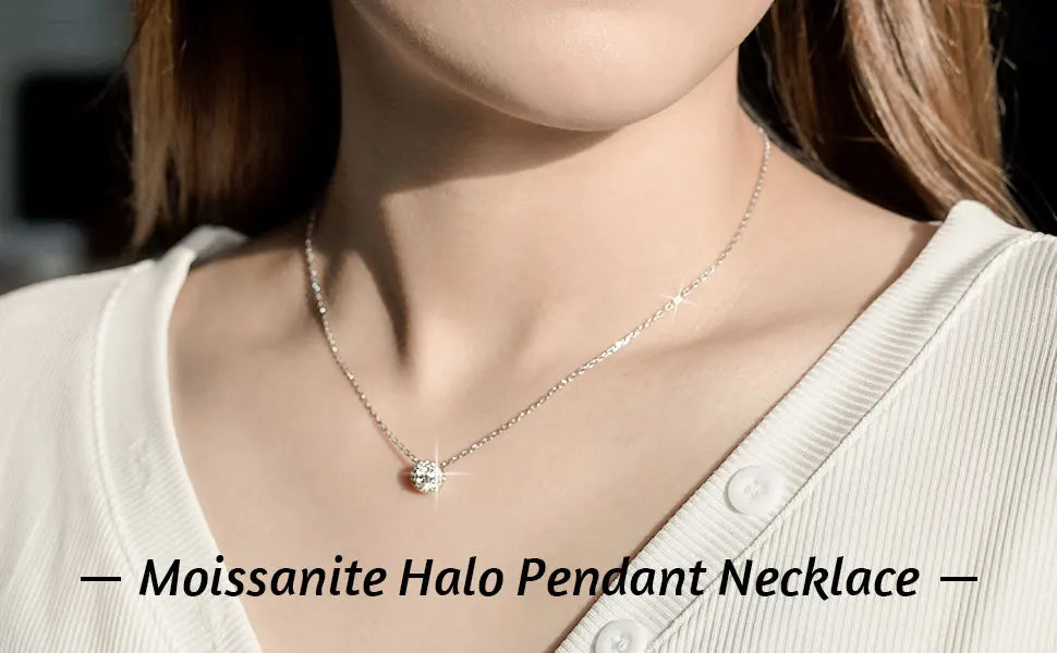 M-JAJA Moissanite Necklace 0.5ct/1ct D Color Round Cut Pendant 18K White Gold Plated Adjustable 925 Sterling Silver Fine Jewelry - Uknowucme