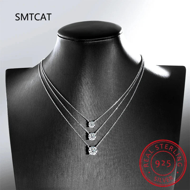 Moissanite Diamond 6.5mm 1CT Necklace For Woman Pendant 925 Silver Necklace For Women Chains Party Bridal Fine Jewelry - Uknowucme