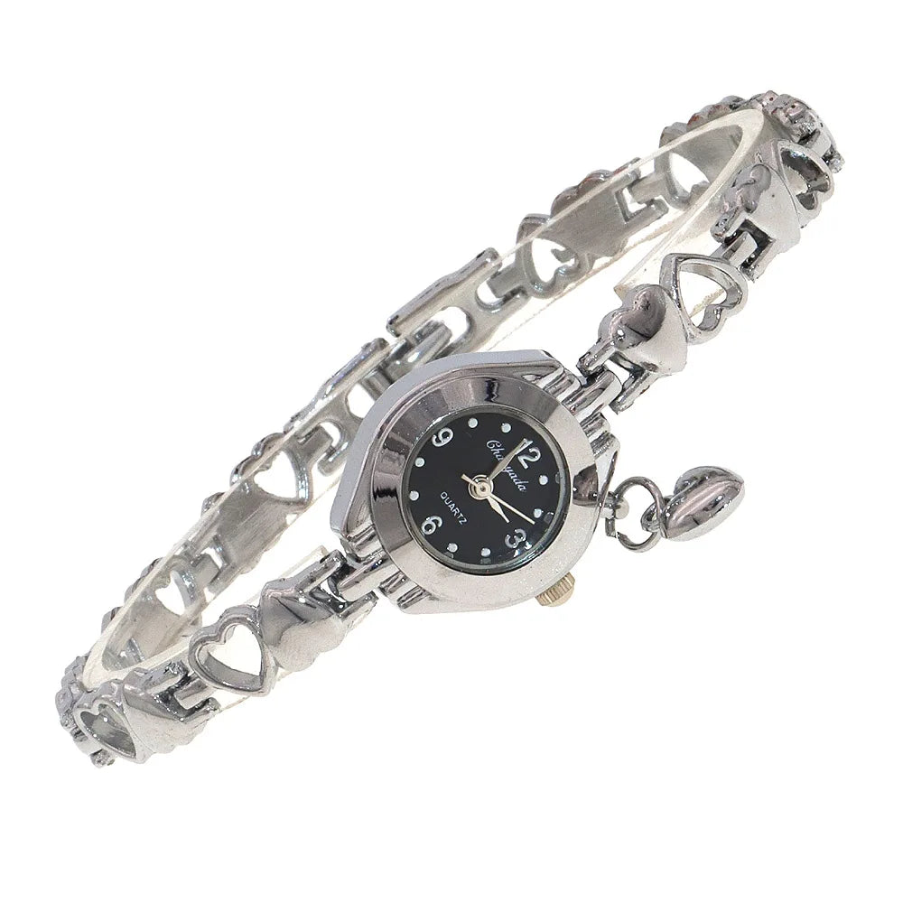 Cute Women's Fashion Small Dial Quartz Bracelet Wrist Watch Wholesale New Arrival with heart pendant Ladies Watch - Uknowucme