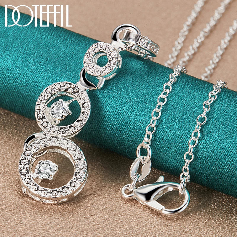 DOTEFFIL 925 Sterling Silver Three Round Circle AAA zircon Pendants Necklace 18 inch Chain For Woman Wedding Engagemen Jewelry - Uknowucme