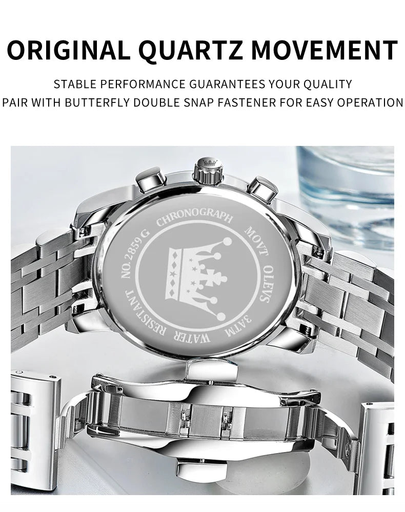 OLEVS 2859  Men's Quartz Watch With Steel Band Timing Function - Uknowucme