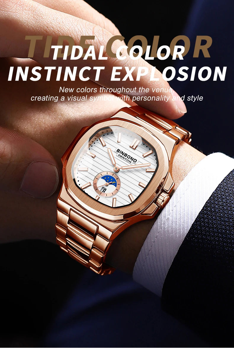 BINBOND Luxury Men Wristwatch Business Waterproof Luminous Date Man Watch Stainless Steel Men's Quartz Watches Relogio Masculino - Uknowucme