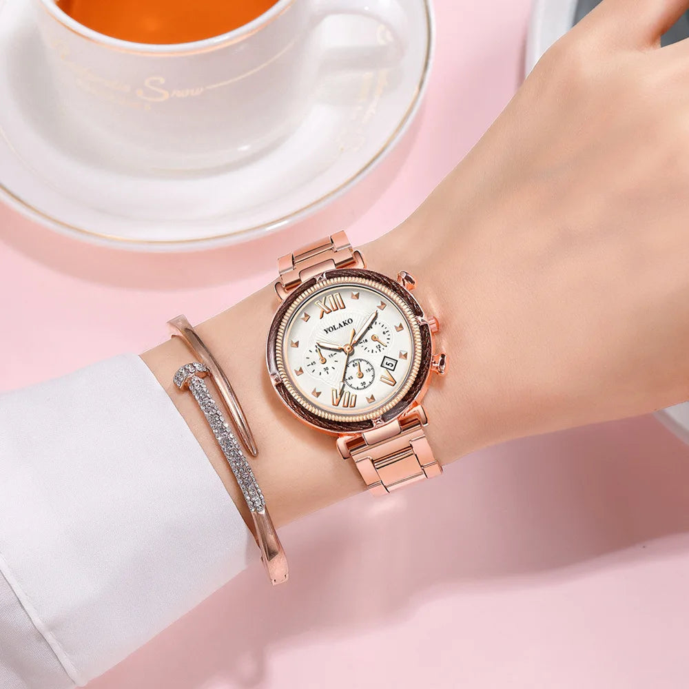 Fashion 5pcs Watch Set Women Blue Watches Women Stainless Steel Auto Date Quartz Wristwatches Montre Pour Femme Reloj Mujer 2022 - Uknowucme