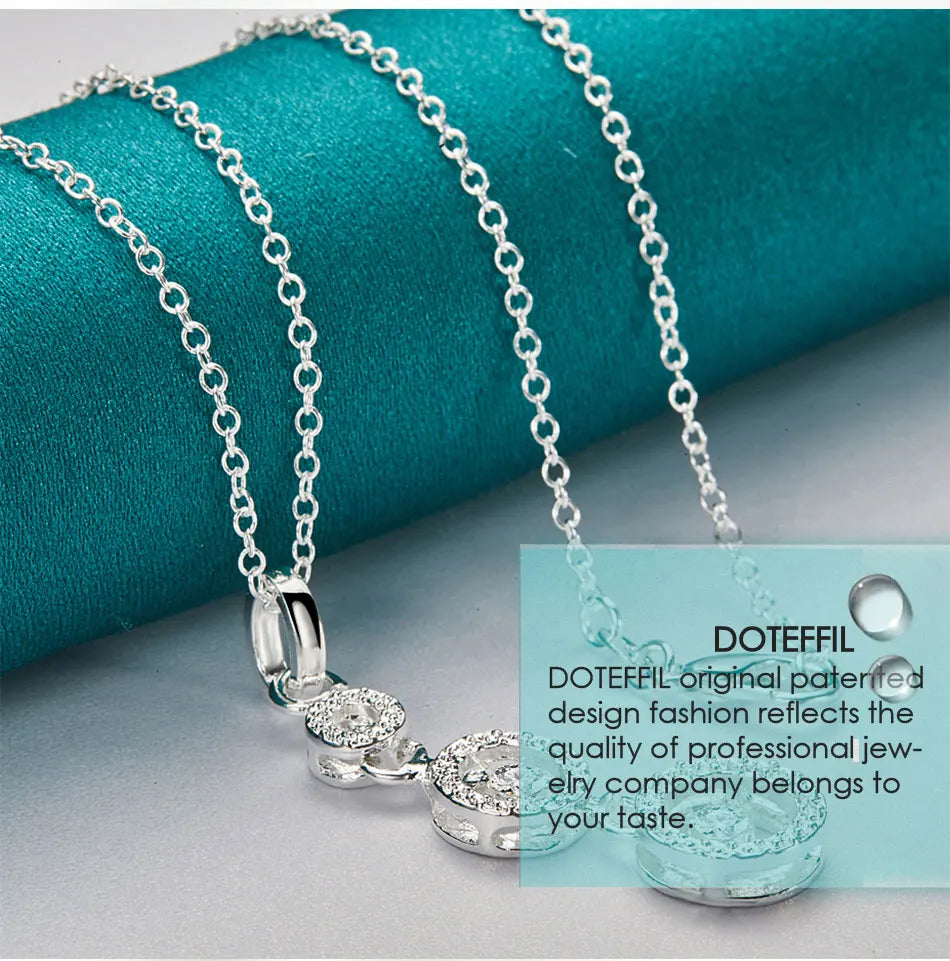 DOTEFFIL 925 Sterling Silver Three Round Circle AAA zircon Pendants Necklace 18 inch Chain For Woman Wedding Engagemen Jewelry - Uknowucme