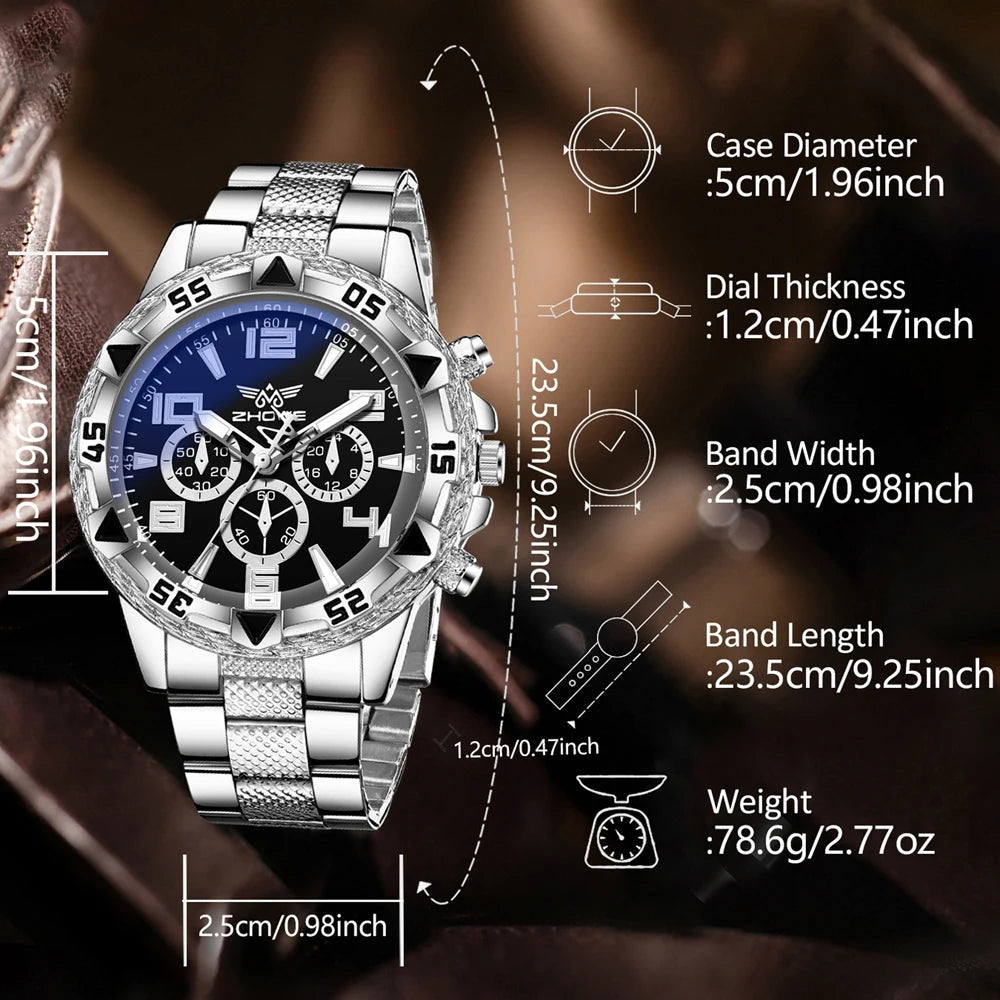 2PCS Silver Men's Watch Set Fashion Trend Business Quartz Watch Set Suitable for Daily Clothing Matching Perfect Gift - Uknowucme