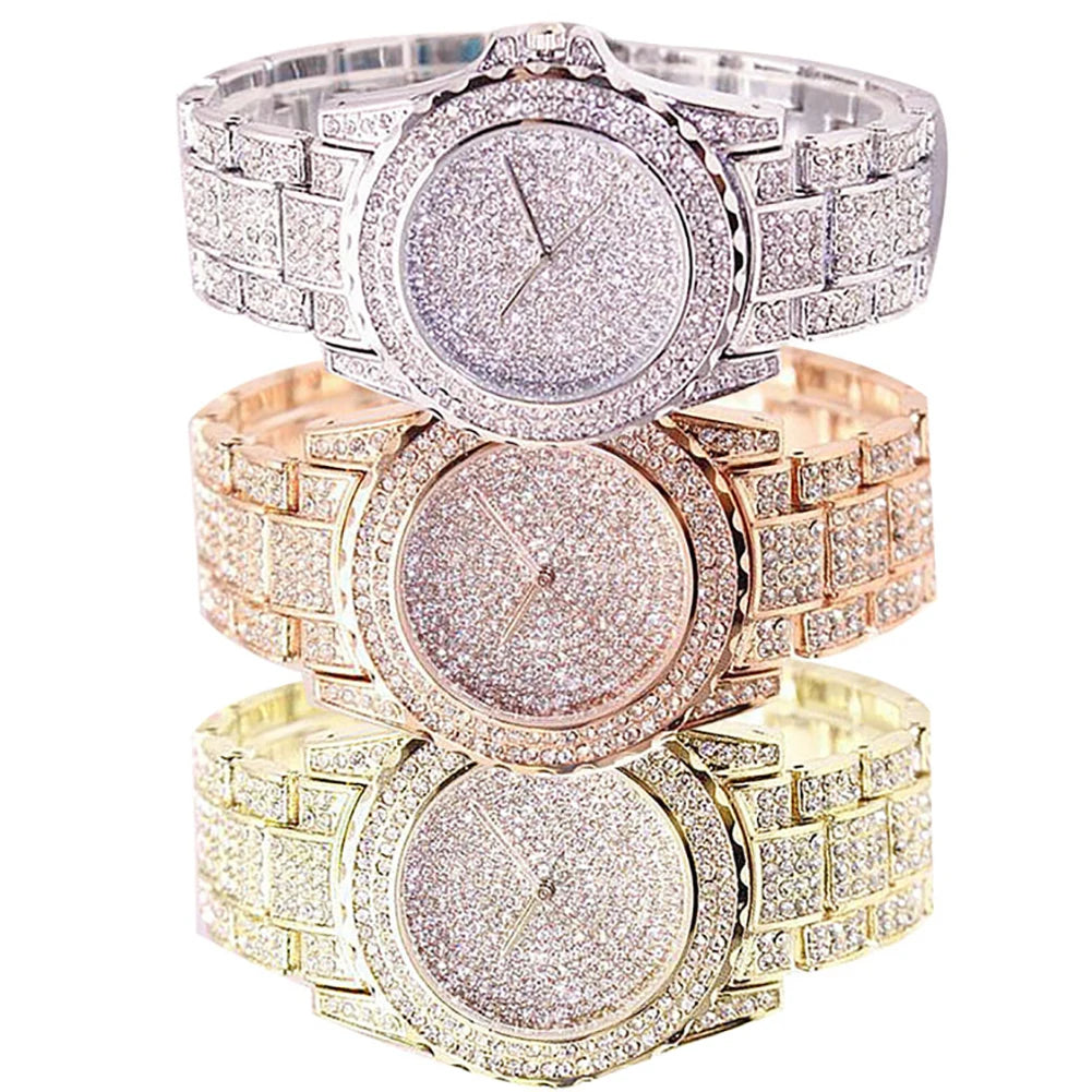 Luxurious High Quality Full of Rhinestone Clock Dial Bracelets For Women Shiny Crystal Gold Plated Bracelet Party Jewelry Gift - Uknowucme