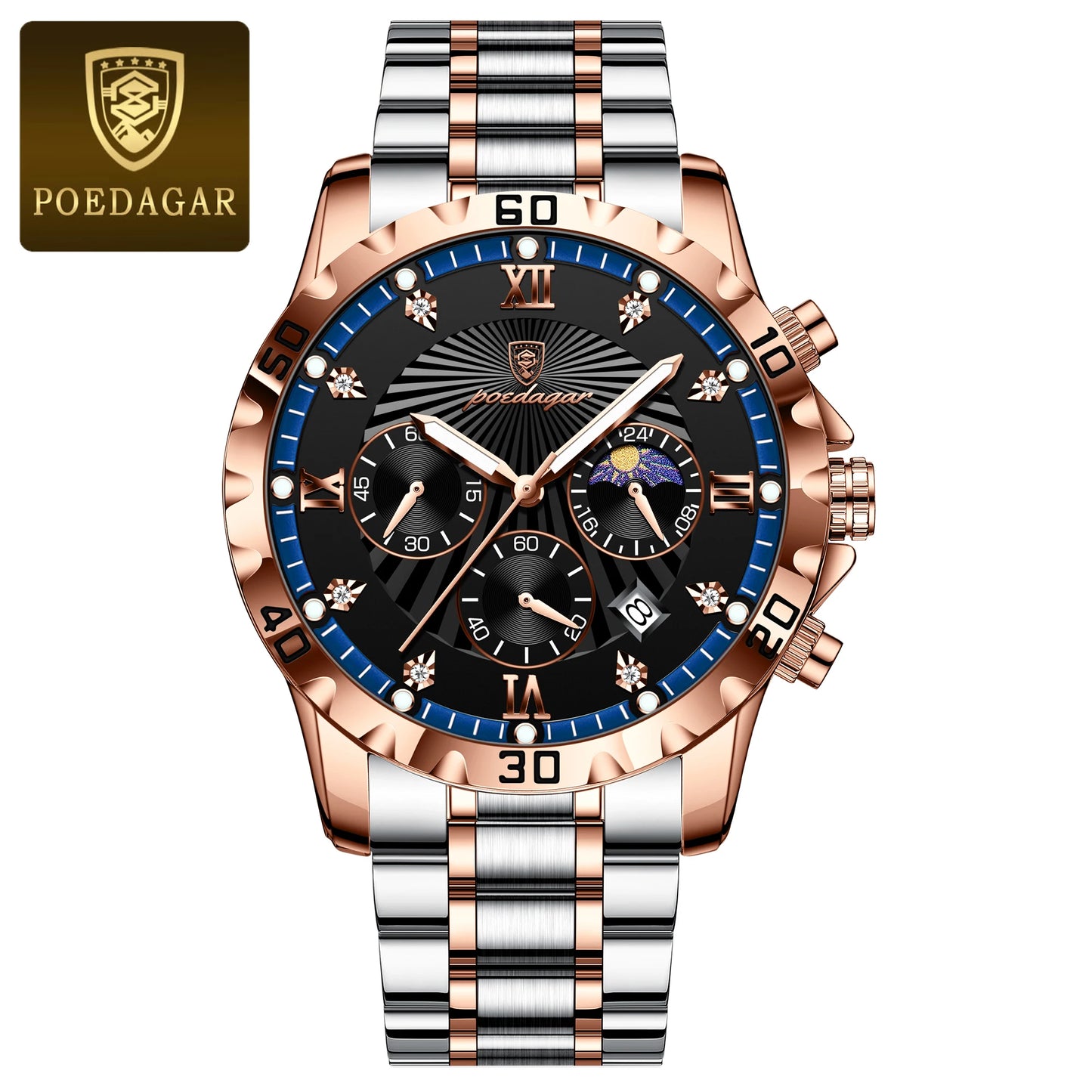 POEDAGAR Top Fashion Watches For Men Chronograph Date Stainless Steel Man Watch Waterproof Luminous Luxury Quartz Men Wristwatch - Uknowucme