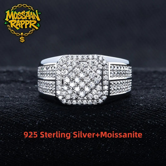 MossanRappr 1.06cttw D Color Moissanite Diamond Men Ring 925 Sterling Silver Gold Plated Luxury Engagement Rings Hip Hop Jewelry - Uknowucme